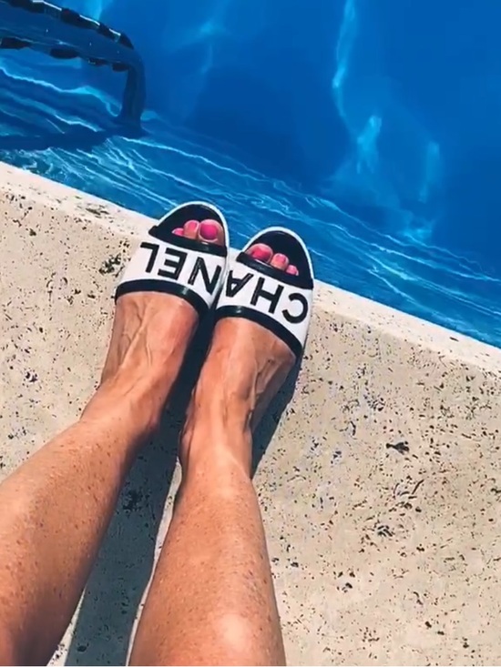 CHANEL Shoes - Chanel Iconic Logo Slides 37.5 Black White Leather With Box Authentic
